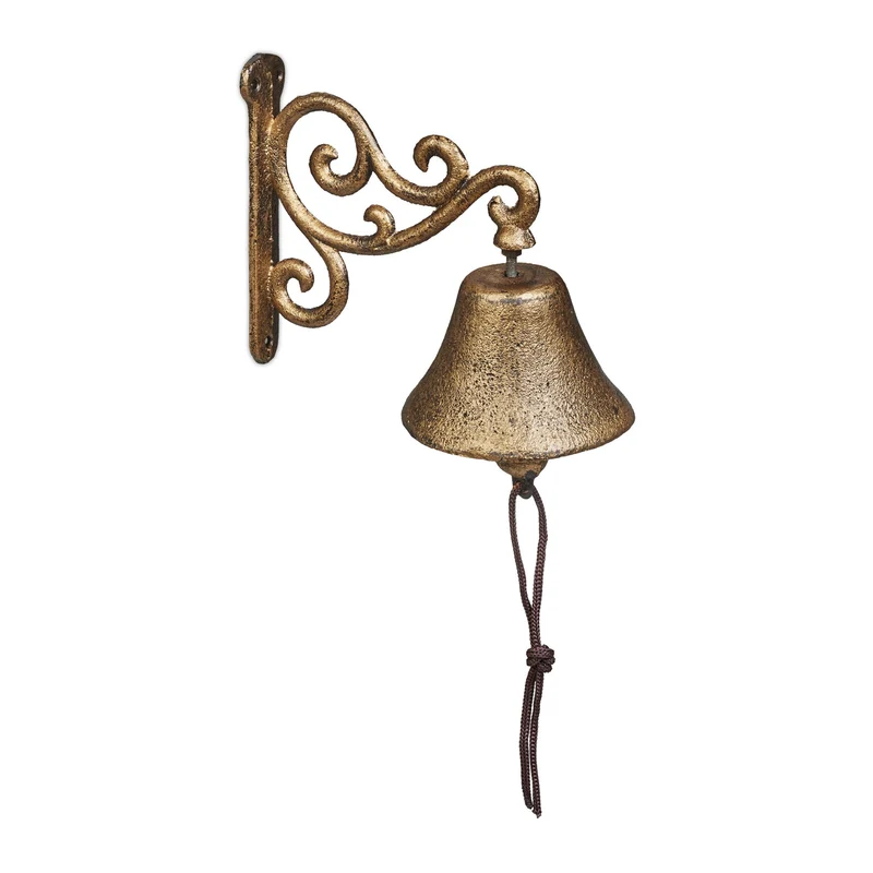Cloche murale décorative antique pour entrée ou jardin finition dorée en fonte dorée 13_0013370