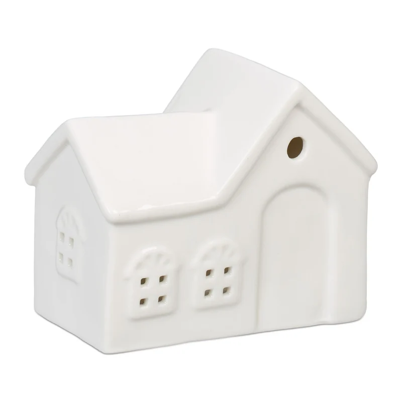 Photophore en forme de maison ambiance cosy déco intérieur 18 x 12 x 12 cm en porcelaine blanche 13_0015169