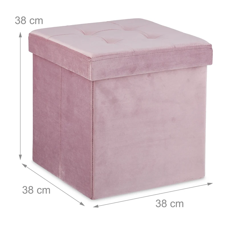 Tabouret carré 2 en 1 avec rangement pratique salon chambre 38 x 38 x 38 cm en velours rose 13_0015062