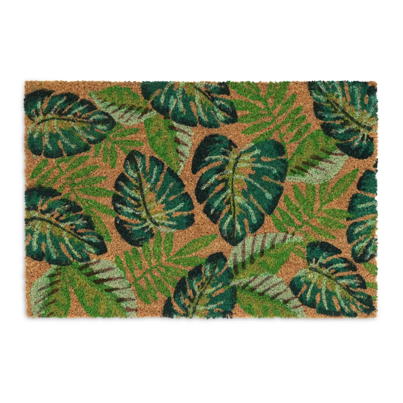 Paillasson coco feuilles de Monstera design floral extérieur intérieur 75 x 45 x 1 cm en coco marron 13_0015585