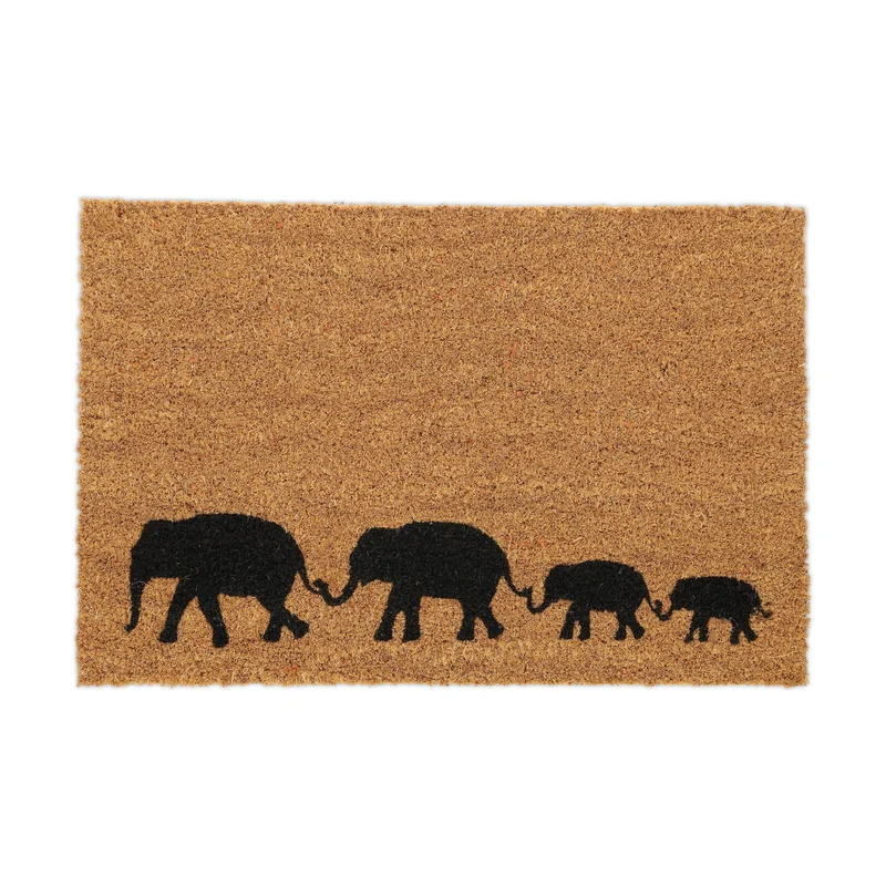 Tapis paillasson décoratif intérieur extérieur 75 x 45 cm motifs éléphants en fibres de coco marron 13_0015613