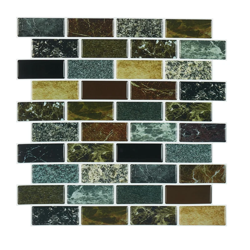 Lot de 10 stickers carrelage adhésifs décoration murale 31 x 31 cm en PVC gris 13_0010641