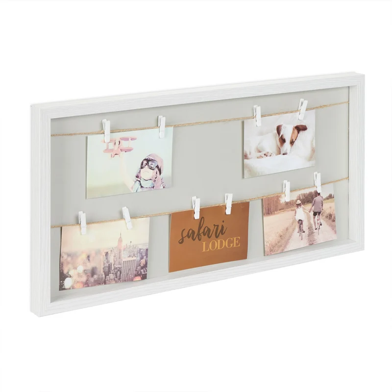 Cadre photo mural décoratif avec cordelettes 32 x 62 x 3 cm pour souvenirs modernes en MDF naturel 13_0013214