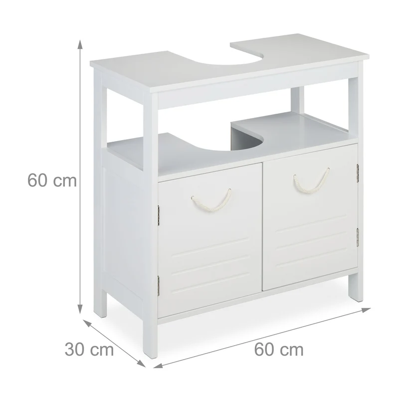 Meuble sous lavabo pratique espace de rangement salle de bain 80 x 50 x 30 cm en bois blanc 13_0013331