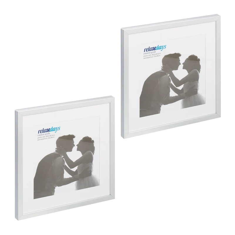 Lot de 2 cadres à photo carrés 41 x 41 x 2,5 cm à poser ou suspendre style moderne en plastique noir 13_0013224