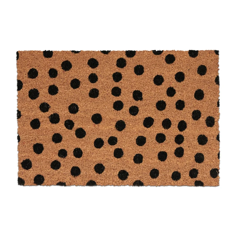 Paillasson antidérapant intérieur extérieur design à pois 75 x 45 cm en fibres de coco marron 13_0015603