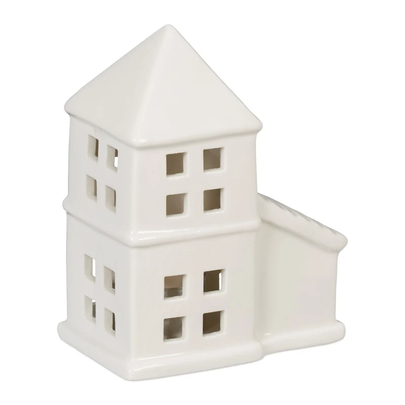 Photophore en forme de maison ambiance cosy déco intérieur 18 x 12 x 12 cm en porcelaine blanche 13_0015198