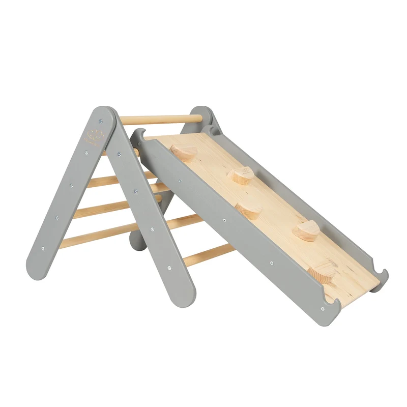 Triangle Pikler avec toboggan en bois et gris MeowBaby