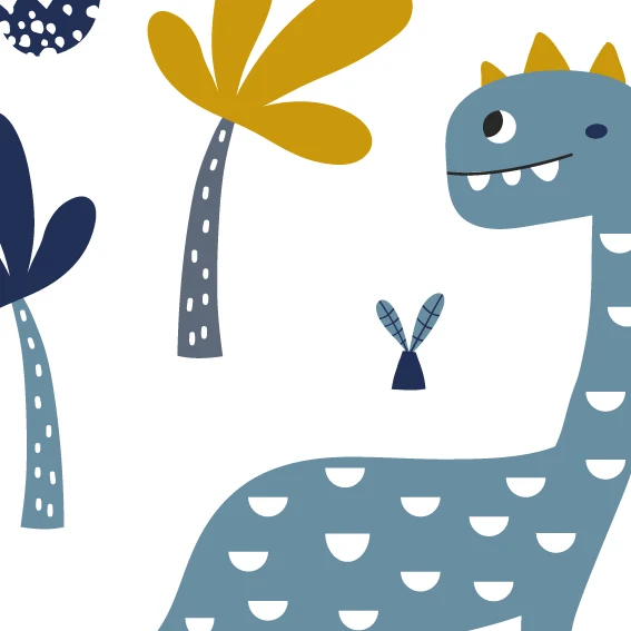 50x100 cm Vinyle Dinosaures Bleu et Moutarde