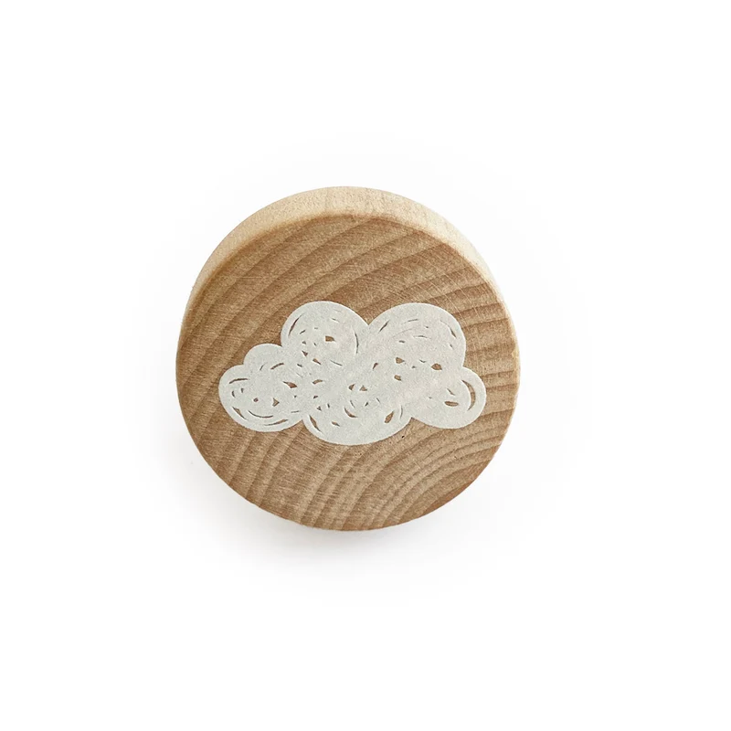 Bouton de porte en bois avec motif nuage en relief - Plusieurs couleurs disponibles