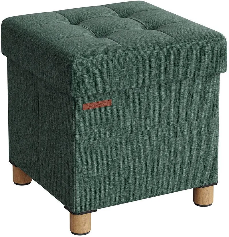 Pouf coffre de rangement pliable pour salon chambre 38 x 38 x 40 cm assise confortable style rétro en MDF vert 12_0010681