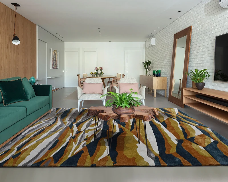 Tapis de salon moderne style peinture vert - Shale