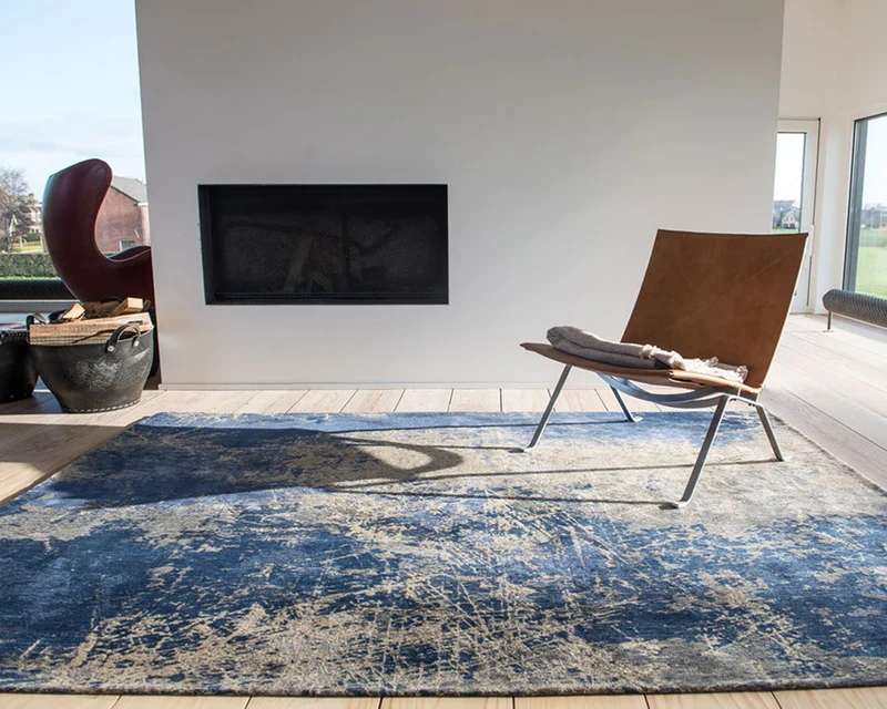 Tapis de salon bleu et gris - Rustik Chenille