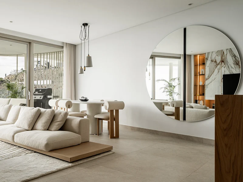 Grand miroir rond noir mural design - Lunalla