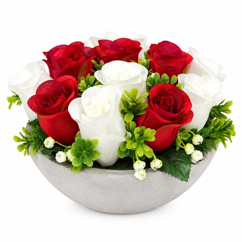 Composition de 14 boutons de rose en coupe ciment – Ø 24 × H. 15 cm