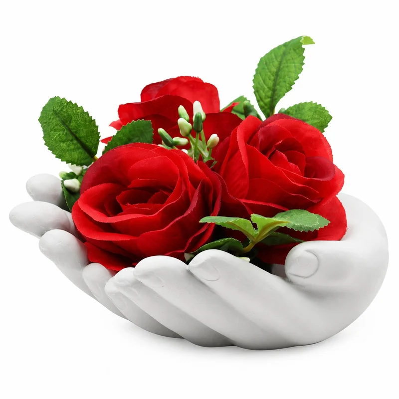 Composition de 3 boutons de rose en pot mains jointes – 6 × 7,5 × H. 8 cm