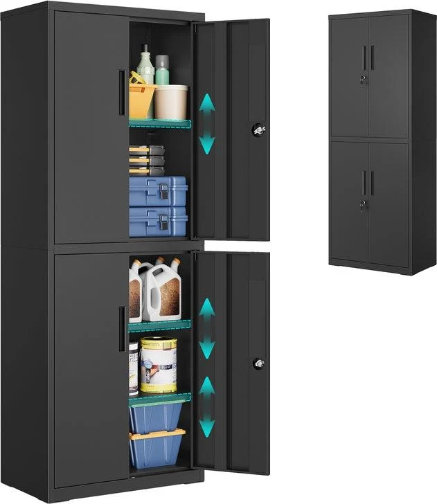 Armoire de rangement 40 x 60 x 180 cm 5 étagères réglables avec 2 portes design moderne en acier noir 12_0012783