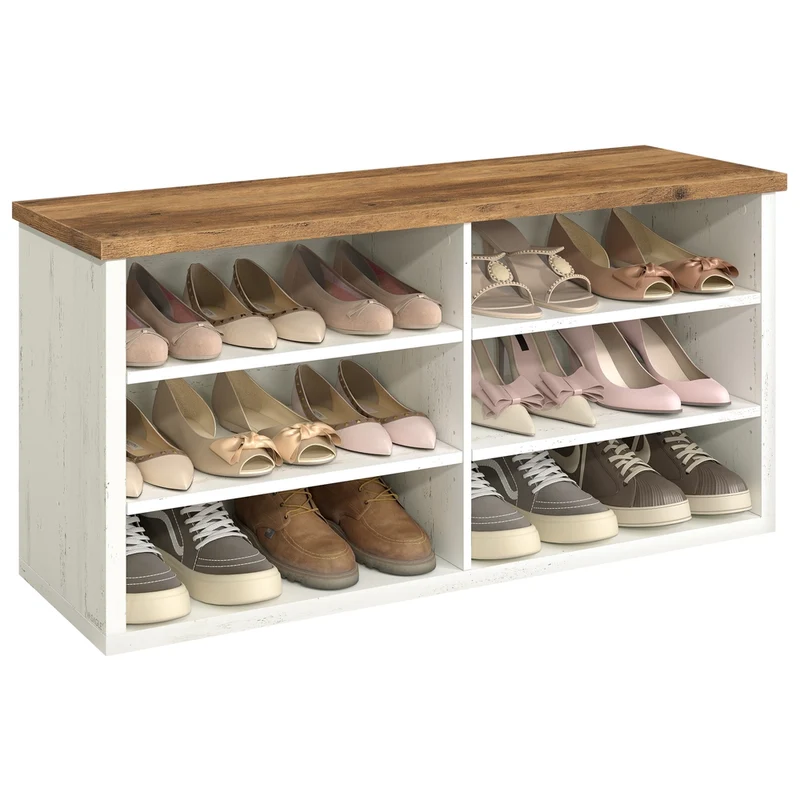 Banc à Chaussures, Banc de Rangement, Étagère à Chaussures à 6 Niveaux
