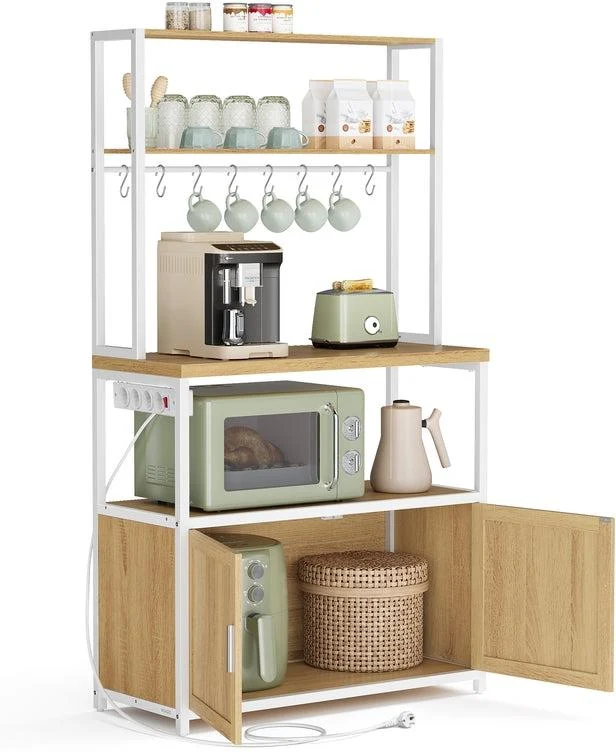 Étagère de cuisine avec support pour micro-ondes 40 x 80 x 170 cm pratique et robuste style rustique en aggloméré doré chêne 12_0012130