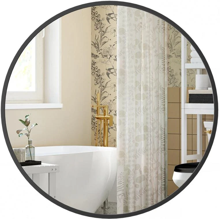 Miroir mural rond décoratif 40,7 cm épaisseur 3,6 cm style moderne finition élégante en aluminium noir 12_0011685