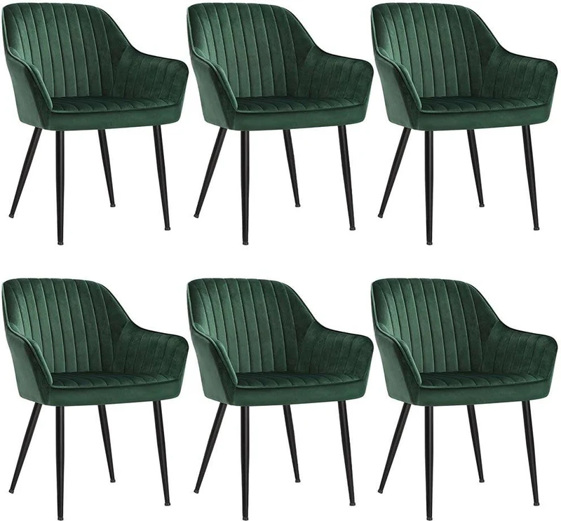 Lot de 6 chaise de salle à manger rembourrée avec accoudoirs 60 x 62,5 x 85 cm confort ergonomique style moderne en velours gris 12_0009256