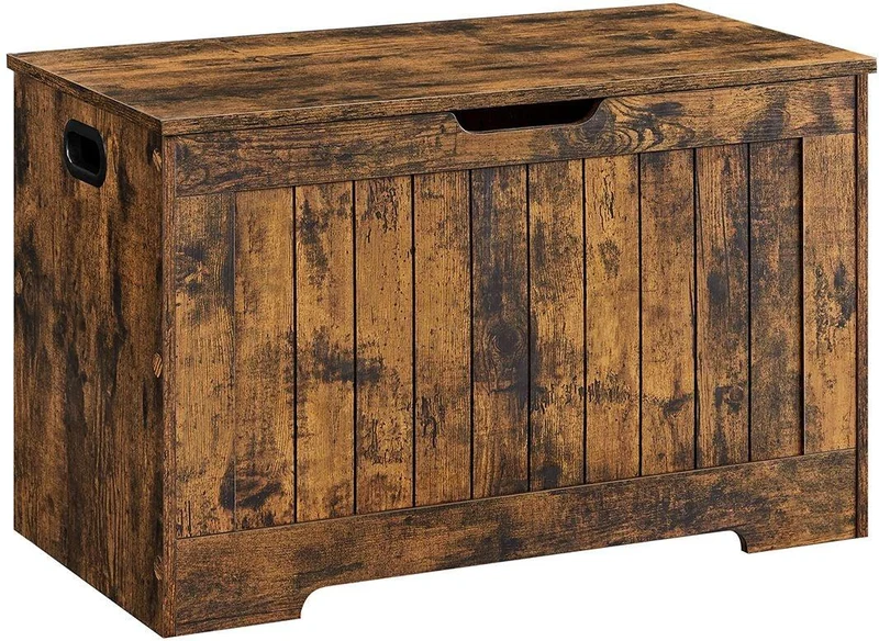 Banc de rangement avec couvercle rabattable 40 x 76 x 48 cm capacité 136 kg style rustique en bois marron 12_0010064