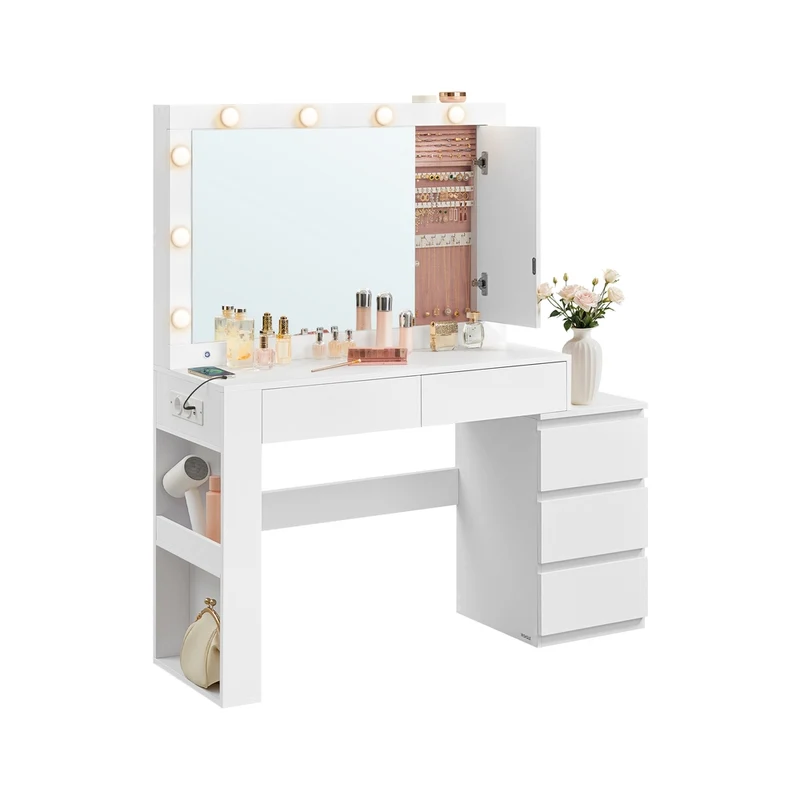 Coiffeuse moderne avec miroir éclairé et armoire à bijoux