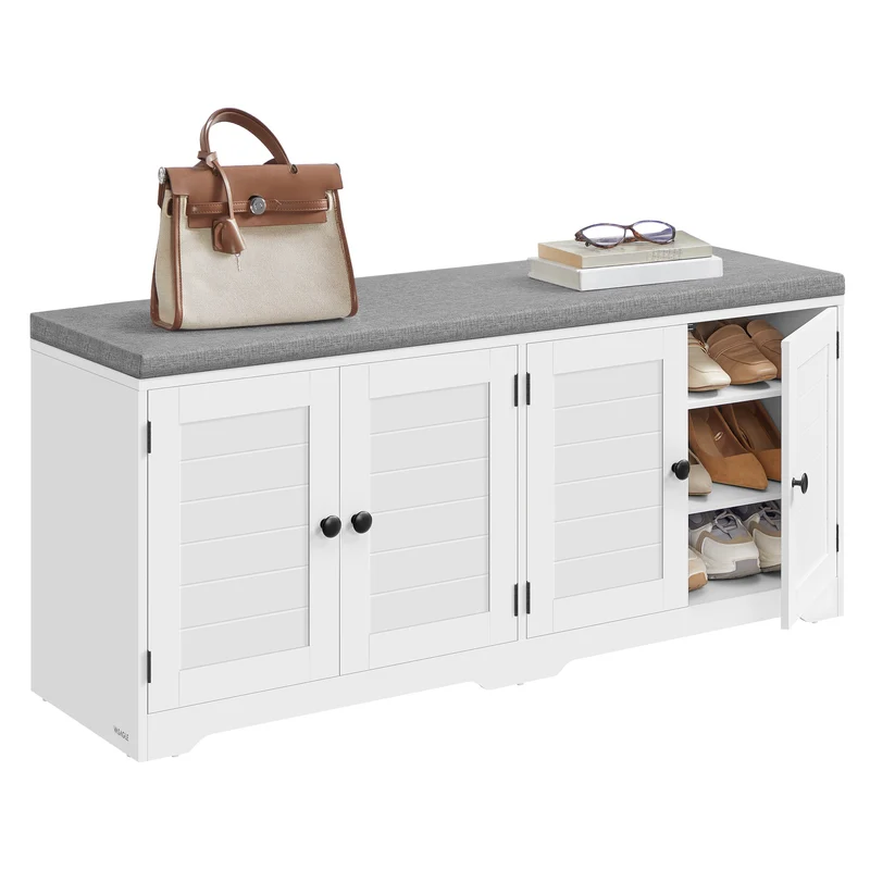 Banc à chaussures avec portes et étagères réglables