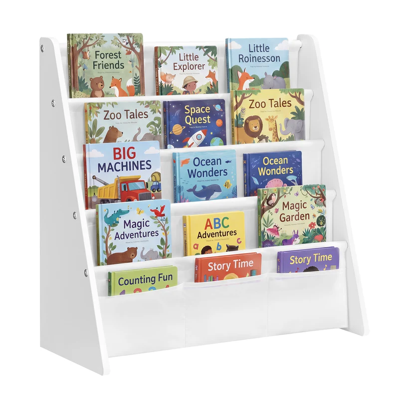 Bibliothèque enfant en acier tissu Oxford et MDF