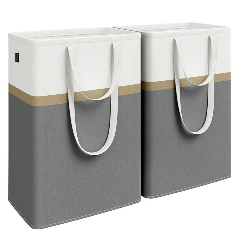 Lot de 2 paniers à linge corbeilles à linge pliable sacs à linge de 75 litres avec poignées courtes et longues faciles à transporter et à nettoyer autoportants gris 12_0006240