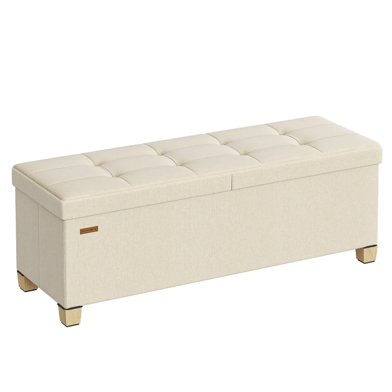 Banc Pouf de Rangement avec Pieds en Tissu Façon Lin