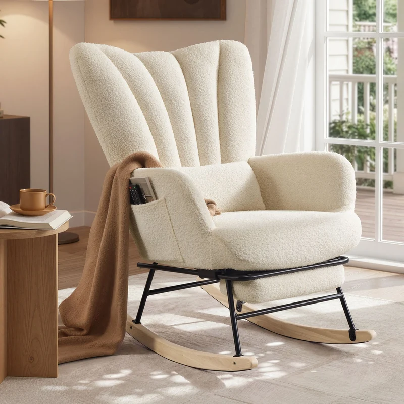 Fauteuil à Bascule avec Repose-Pieds Escamotable en Tissu Peluche