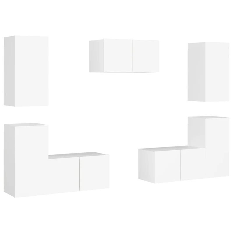 Ensemble de meubles armoire buffet TV télévision salon chambre séjour 7 pièces bois d'ingénierie blanc 02_0025153