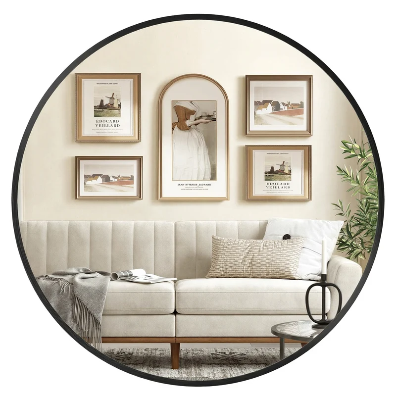 Miroir mural rond moderne à cadre métallique pour la maison