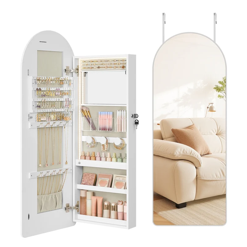 Armoire à bijoux murale avec miroir et éclairage LED