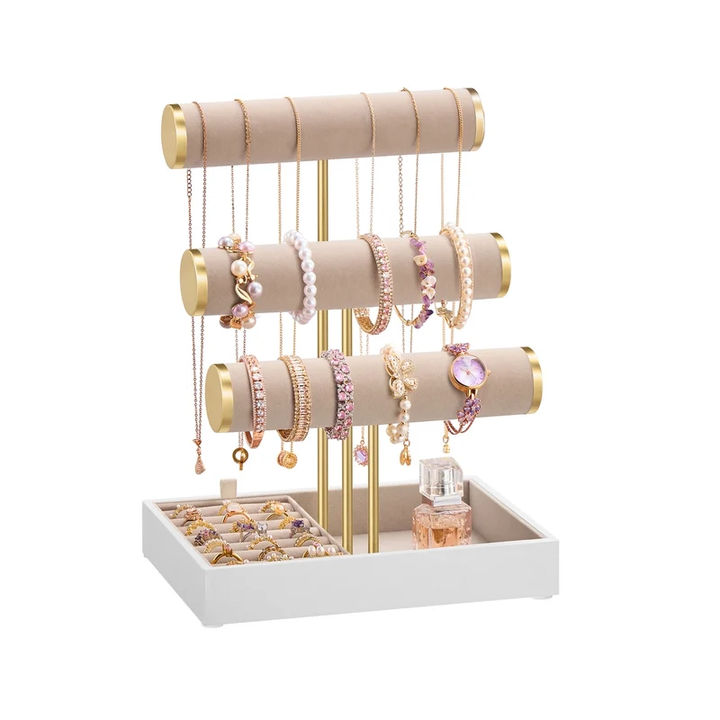 Présentoir à bracelets en velours avec niveaux amovibles