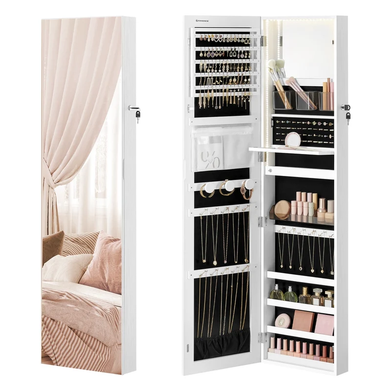 Armoire à bijoux murale avec miroir éclairé verrouillable