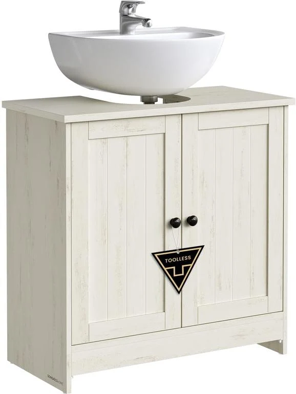 Meuble sous lavabo avec étagère réglable 30 x 60 x 61,2 cm design rustique rangement facile en aggloméré blanc 12_0012924