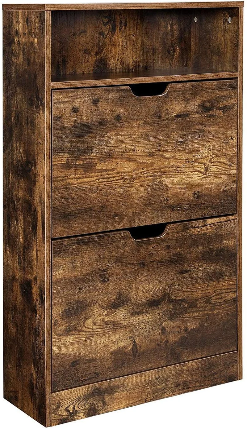 Meuble à chaussures 3 niveaux avec 1 compartiment ouvert 60 x 24 x 102 cm pratique et facile à nettoyer en mélaminé marron 12_0010250