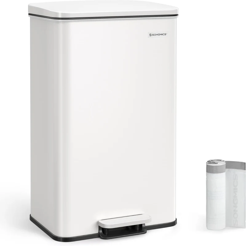 Poubelle de cuisine à pédale 34,8 x 32,1 x 55,7 cm capacité 40 l design moderne finition épurée en acier blanc 12_0011462