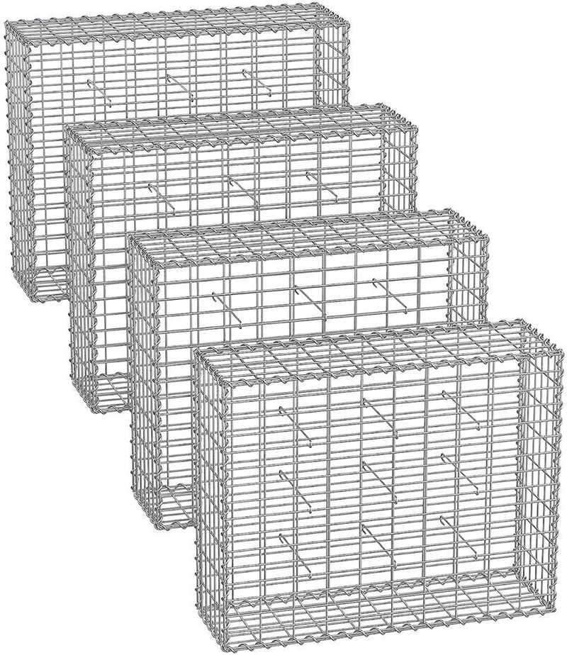 Lot de 4 gabions en acier galvanisé pour décoration de jardin 100 x 80 x 30 cm avec mailles 5 x 10 cm en argent 12_0010752