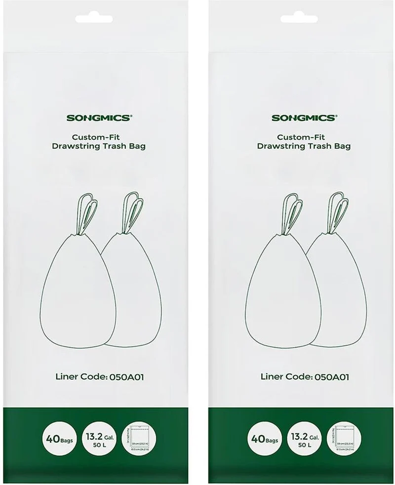 Lot de 80 sacs poubelle avec cordon de serrage 59 x 74 cm capacité 50L utilisation cuisine en plastique blanc 12_0010450