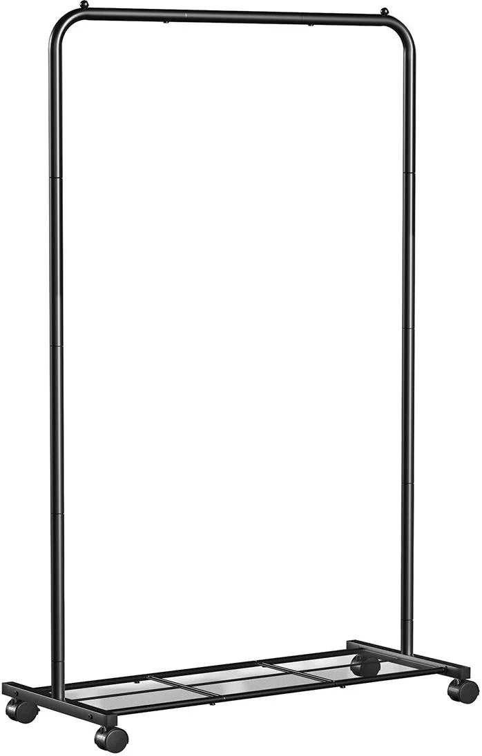 Portant à vêtements mobile avec étagère de rangement 92,5 x 40,5 x 158 cm espace gain de place design moderne en acier noir 12_0010001
