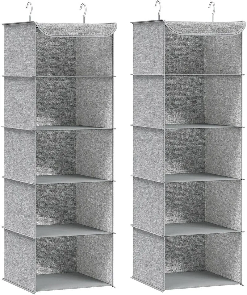Lot de 2 étagères suspendues pliables en tissu 30 x 30 x 90 cm avec 6 compartiments pratique style moderne en tissu gris 12_0009056