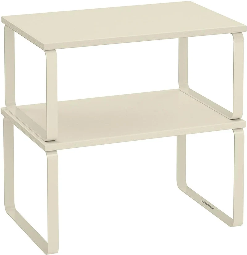 Lot de 2 étagères à épices empilables cuisine 19,5 x 29,7 x 15,8 cm et 18,5 x 29,7 x 13,7 cm en métal blanc crème 12_0012410