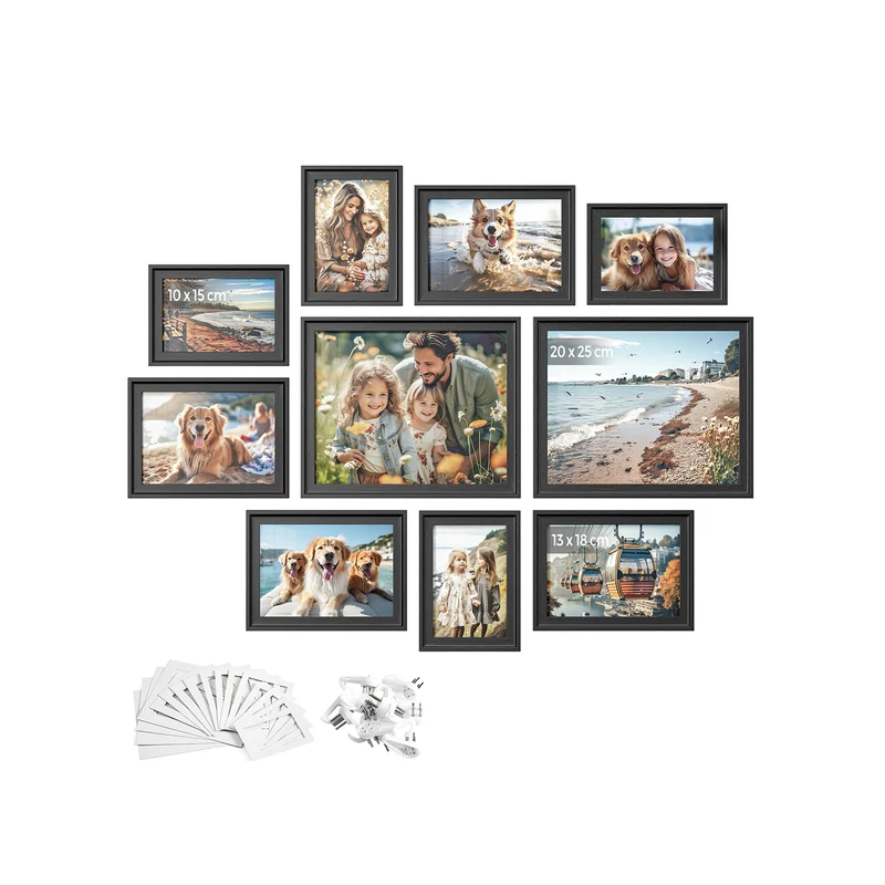 Lot de 10 cadres photo mdf et verre noir cendré