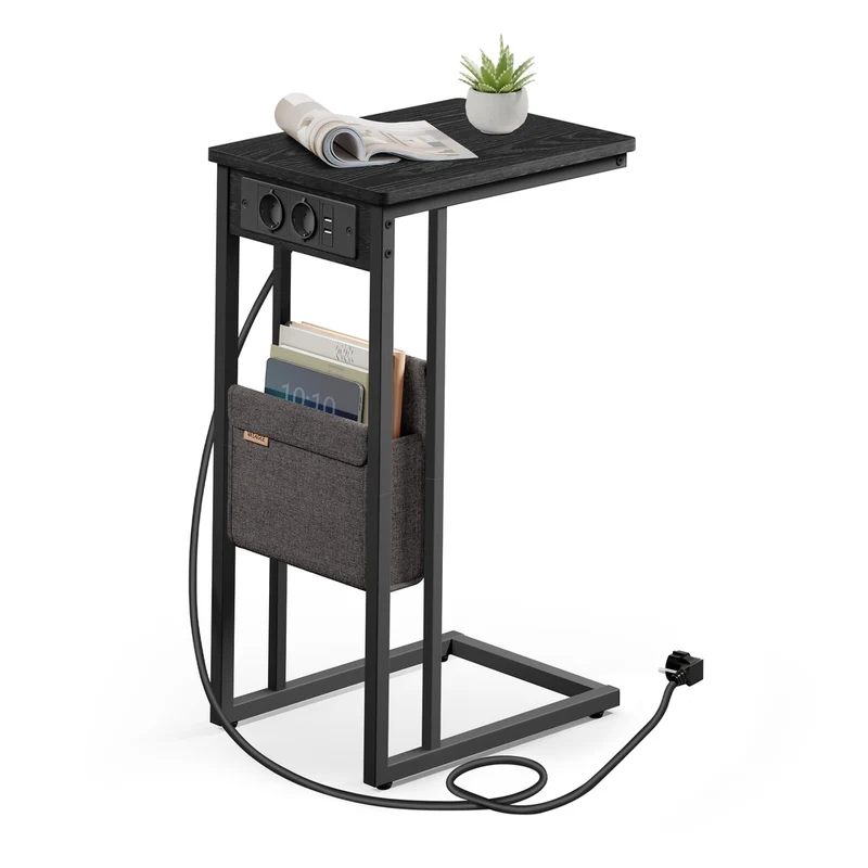 Table d’appoint en forme de c 2 ports usb et prises