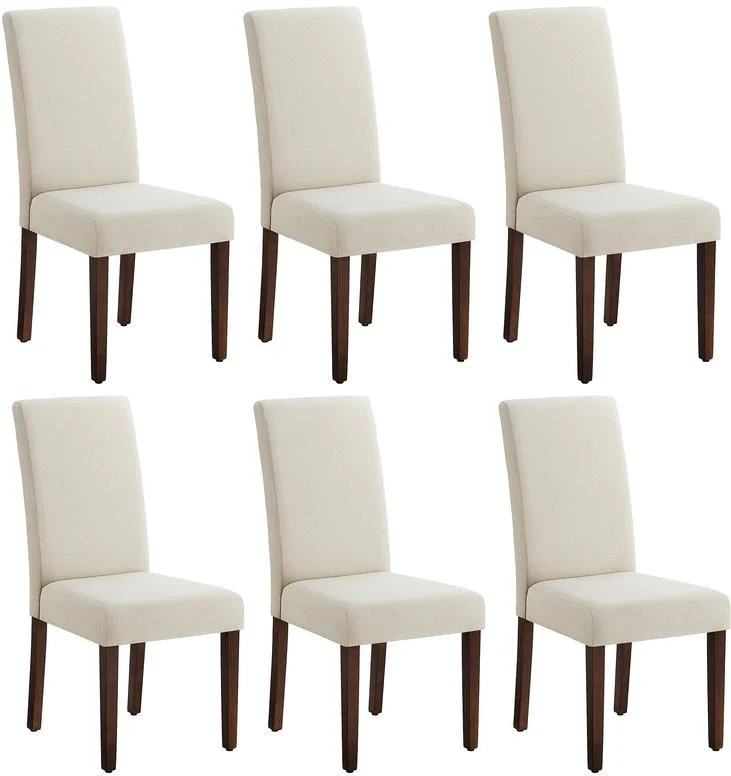 Lot de 6 chaises de salle à manger haut dossier assise épaisse 58 x 48 x 100 cm en bois d'hévéa blanc crème 12_0012802