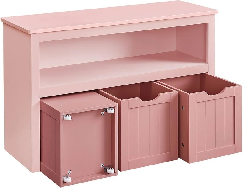 Meuble de rangement pour jouets étagère enfant 102 x 30 x 60 cm capacité 272 kg style contemporain en MDF rose bonbon 12_0010999
