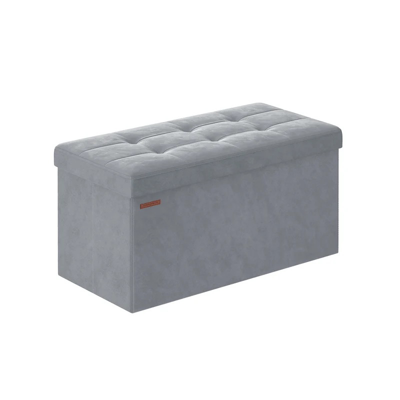 Banc de rangement en velours avec 2 boîtes noir d'encre